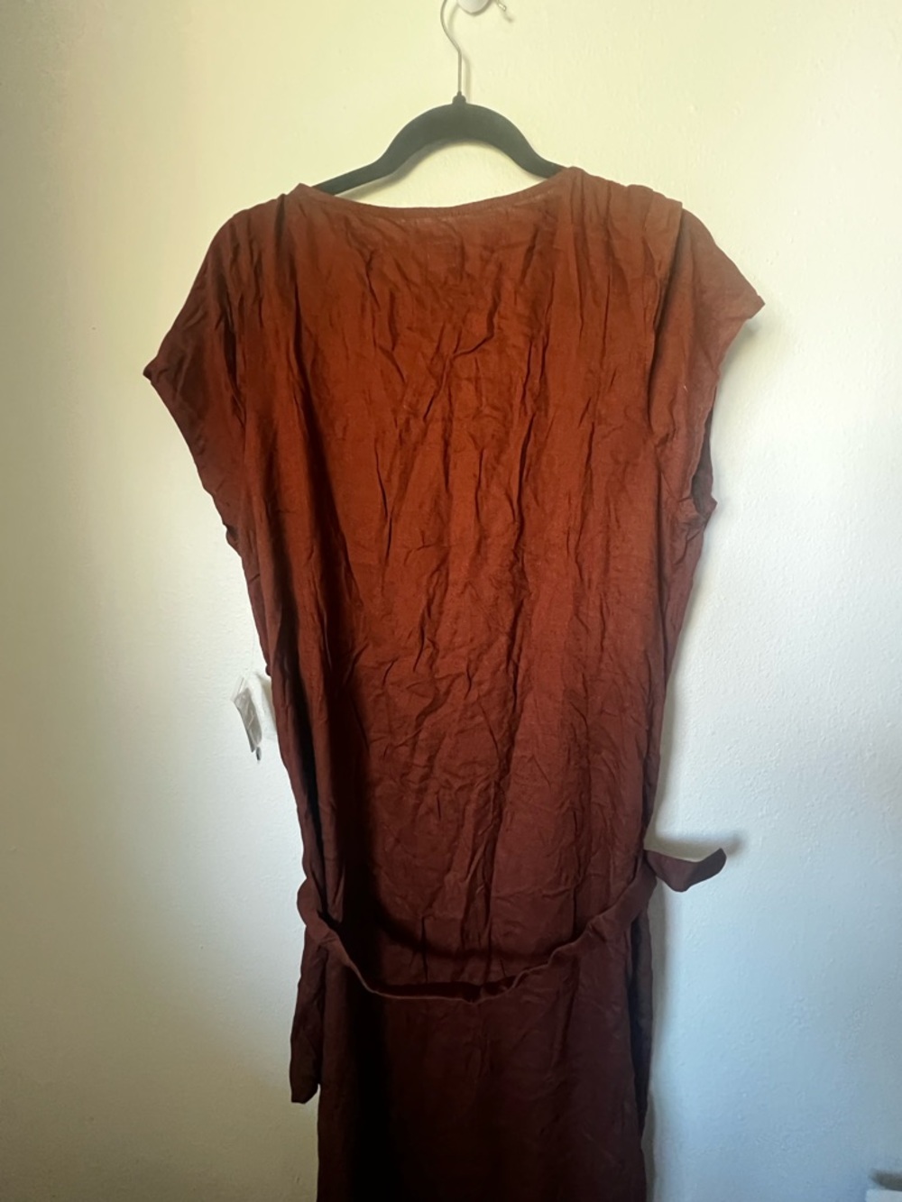 Free People NWT Rust Linen Blend Midi Dress Belted Button Detail Size XL - Picture 4 of 6